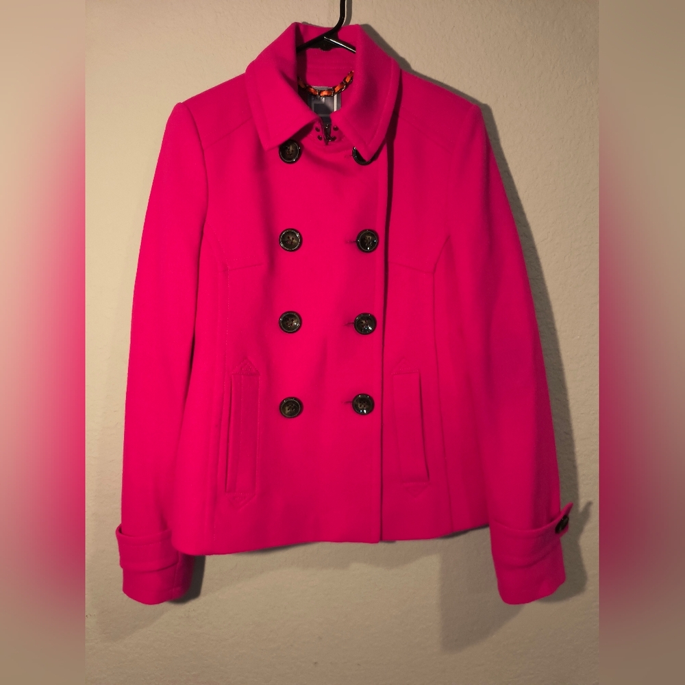 Pink Pea Coat with Double-Breasted Design
